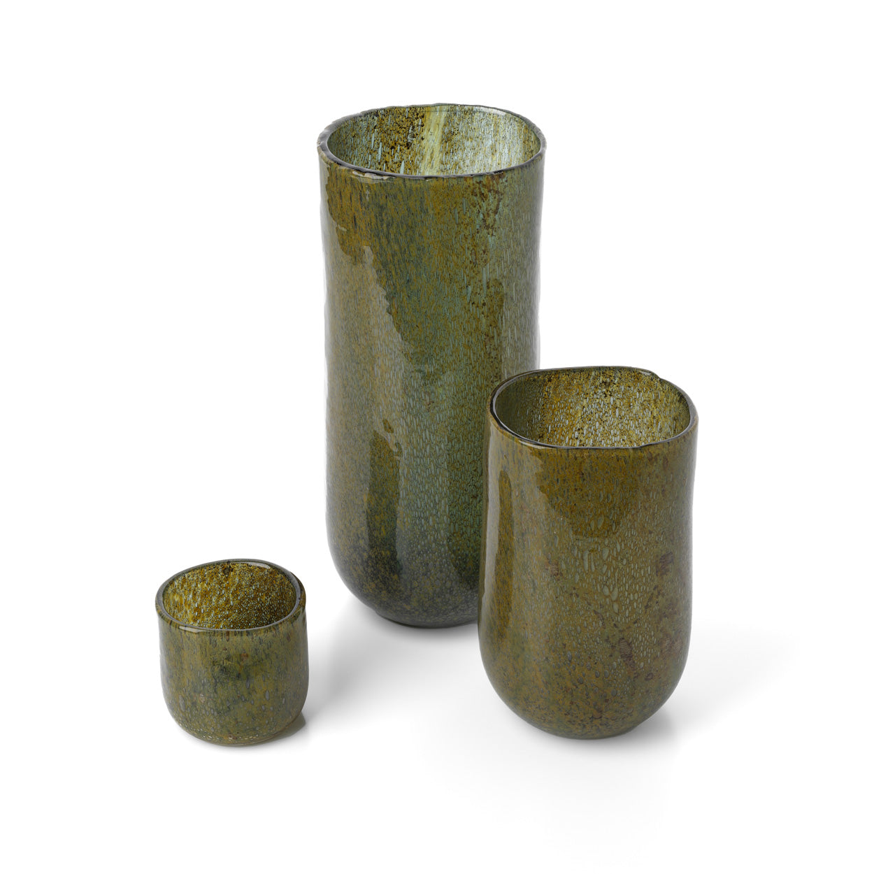 Two vases and candle holder of different sizes on a white background
