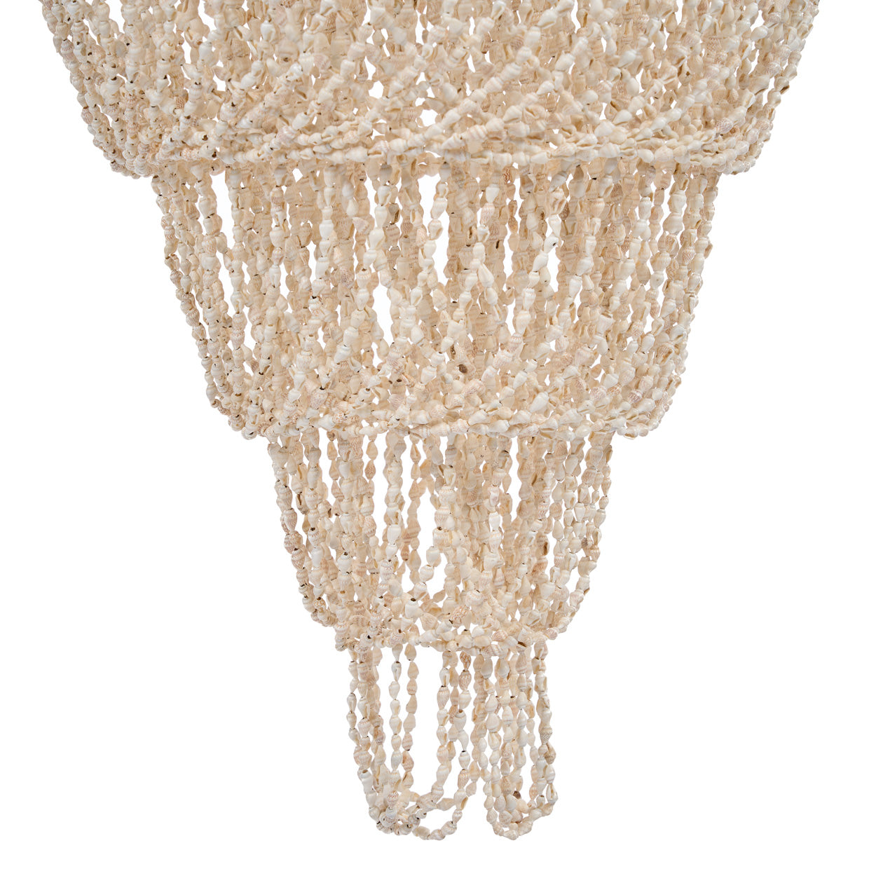 Beaded chandelier with multiple strands of beads on a white background