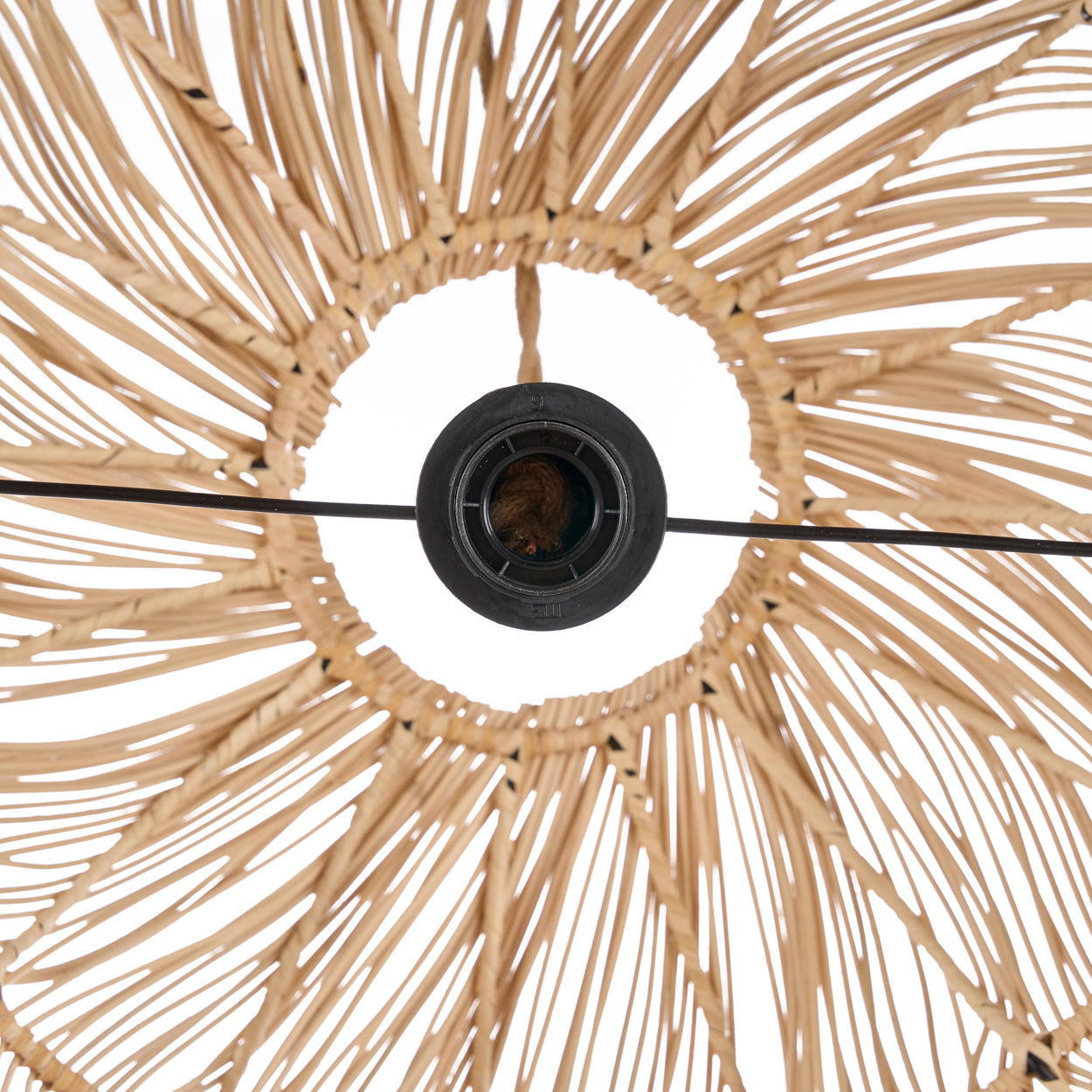 Close-up of a Rattan The Aurora Puff Pendant - Natural - XL On a White Background