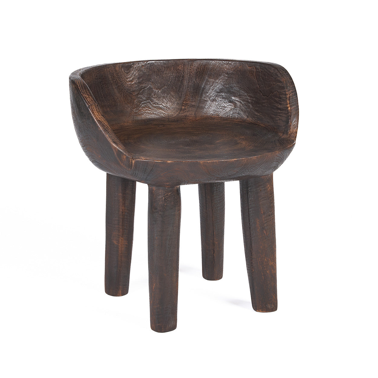 Wooden stool with a dark walnut finish on a white background
