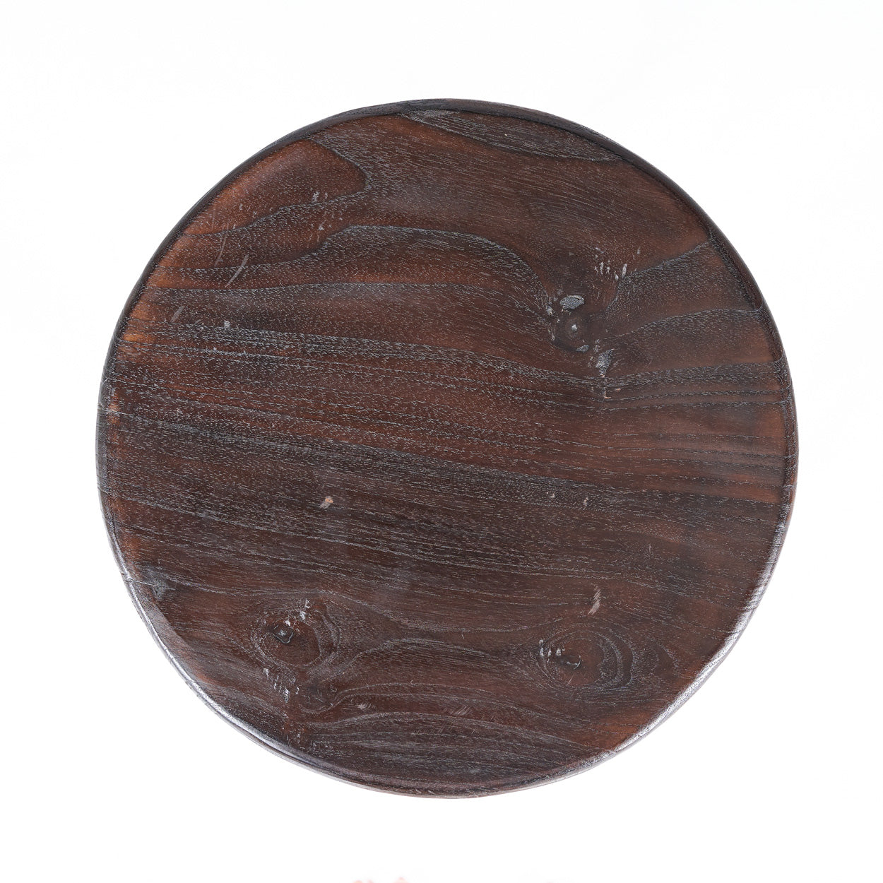 Round wooden top of stool on a white background