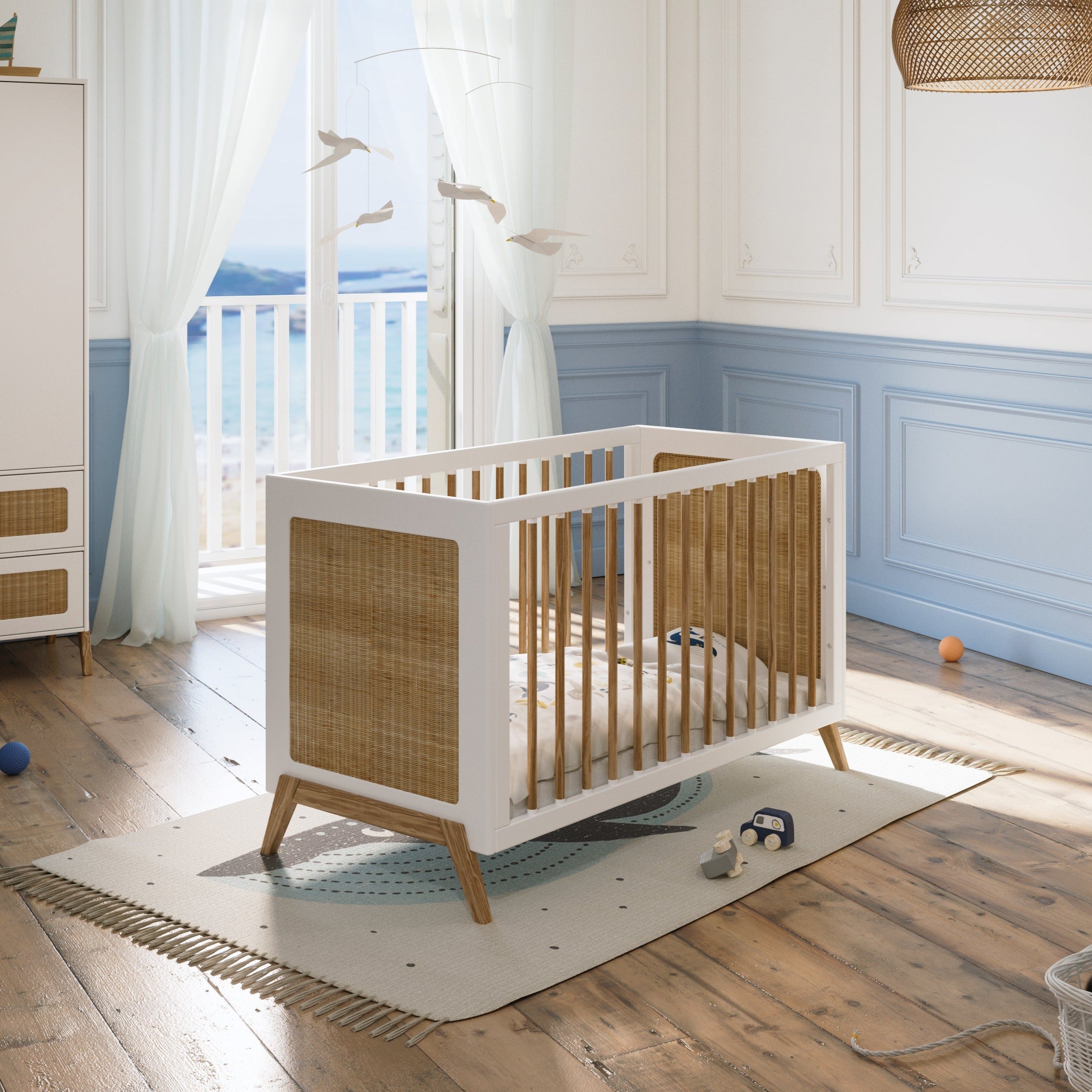 MARELIA Evolutive Bed Rattan 60x120 Neige Interior