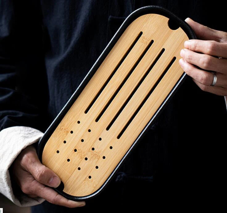 Plateau à thé simple en bois de bambou