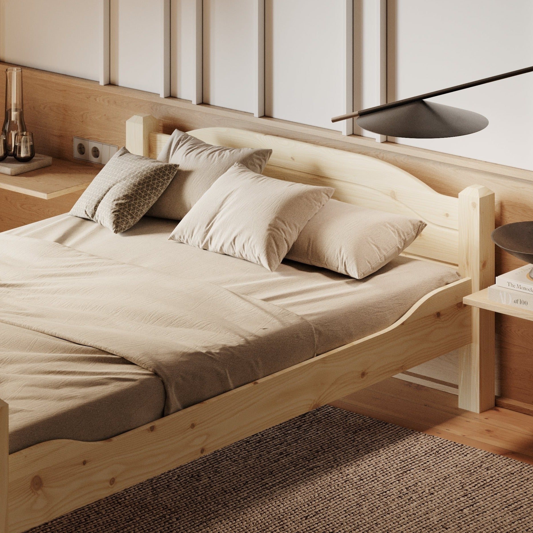 LIVA Wooden Bed Lacquered Pine Interior