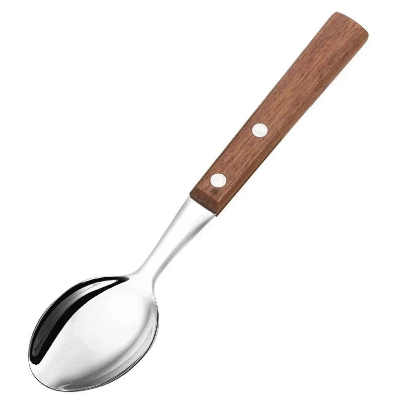 Vaisselle rétro en bois et acier inoxydable