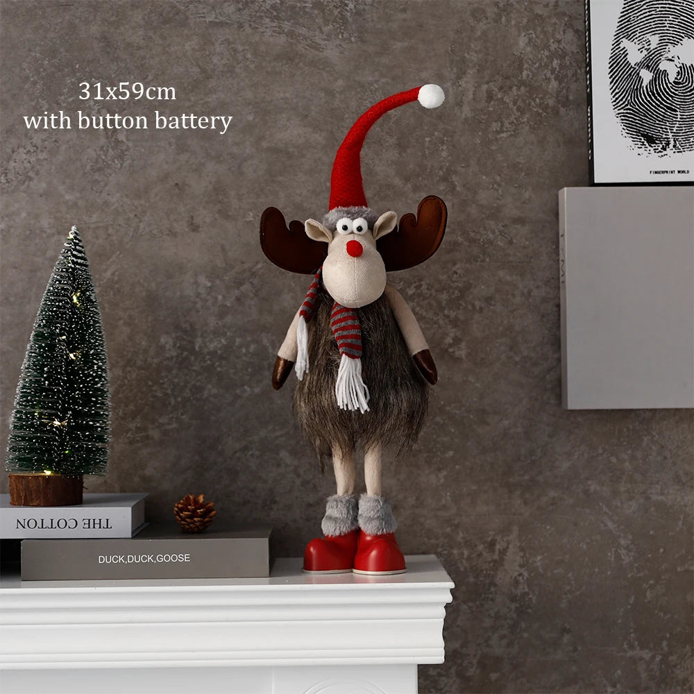 Grande poupée de renne de Noël sur pied avec lumières LED