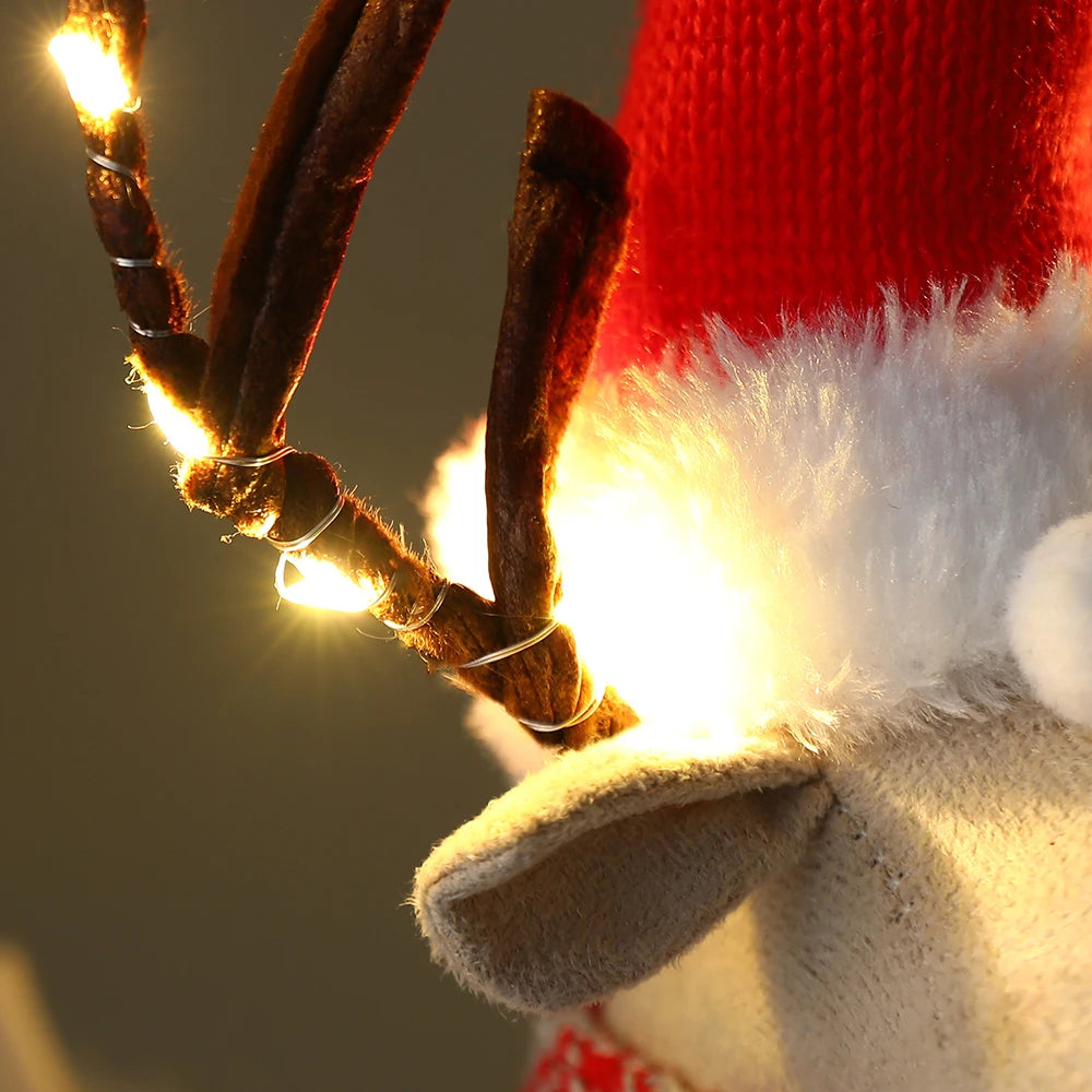 Grande poupée de renne de Noël sur pied avec lumières LED