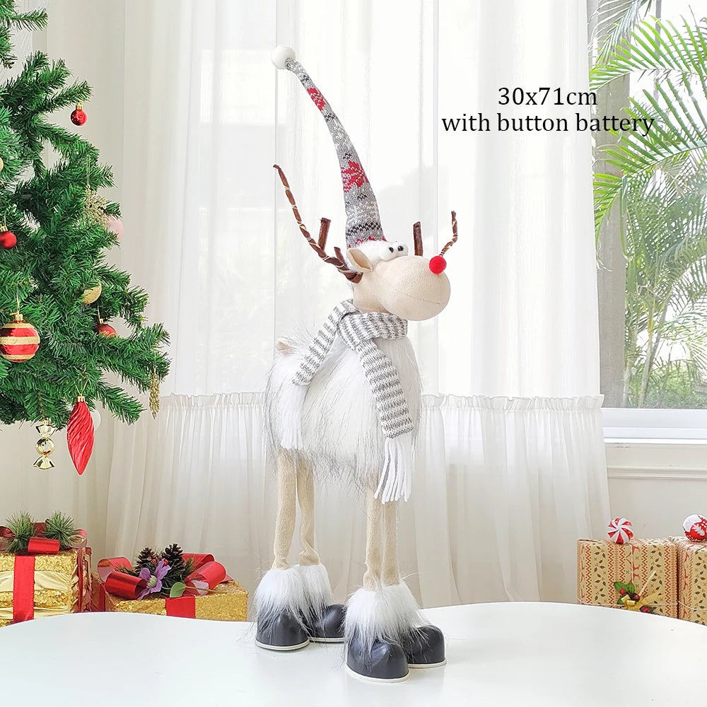 Grande poupée de renne de Noël sur pied avec lumières LED