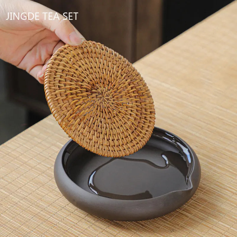 Plateau à thé en rotin tressé à la main