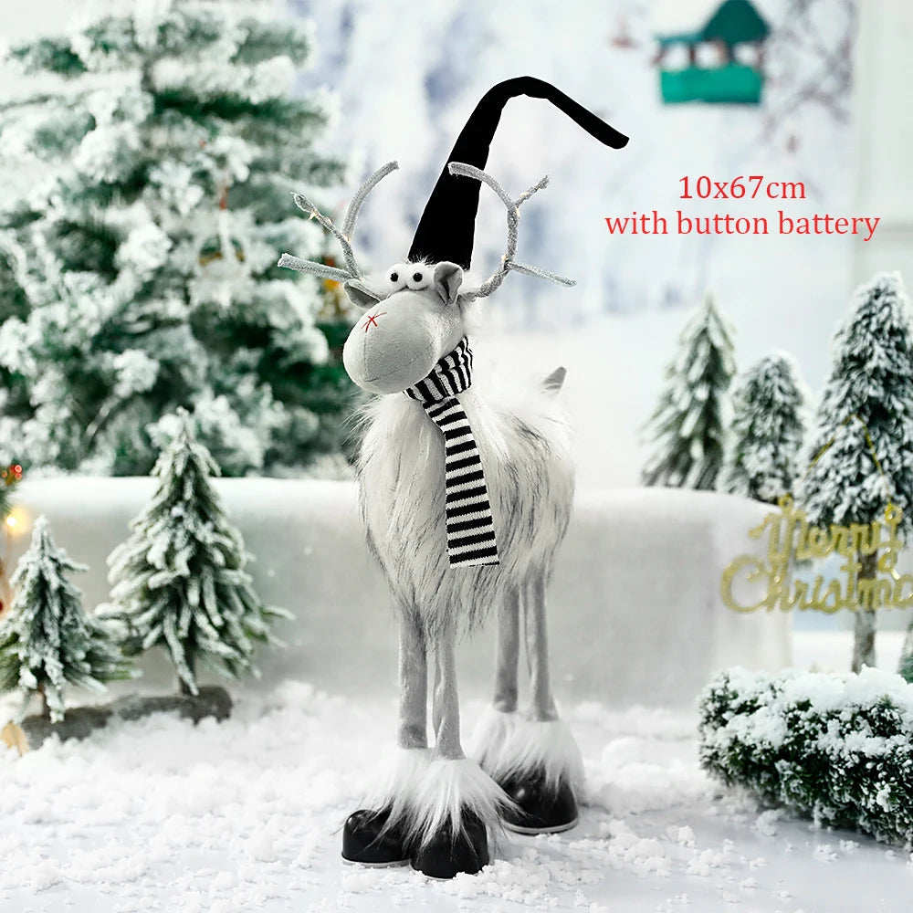 Grande poupée de renne de Noël sur pied avec lumières LED