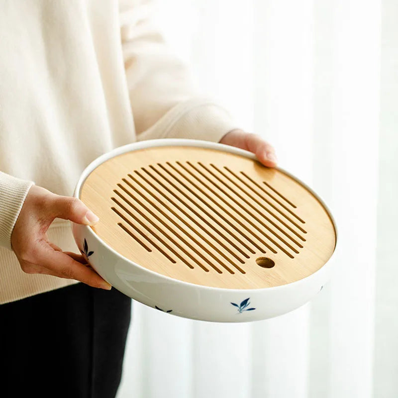 Plateau à thé en céramique peinte à la main