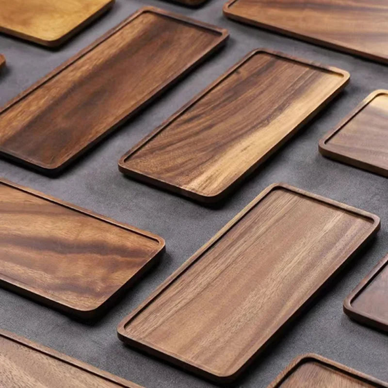 Plateau rectangulaire en bois de noyer pour le thé