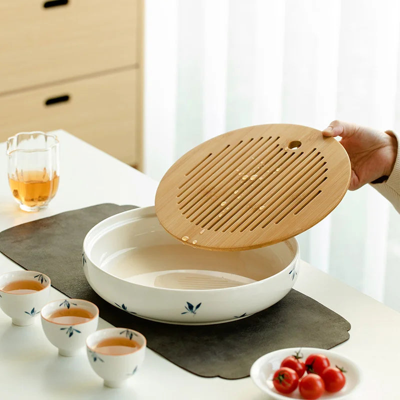 Plateau à thé en céramique peinte à la main