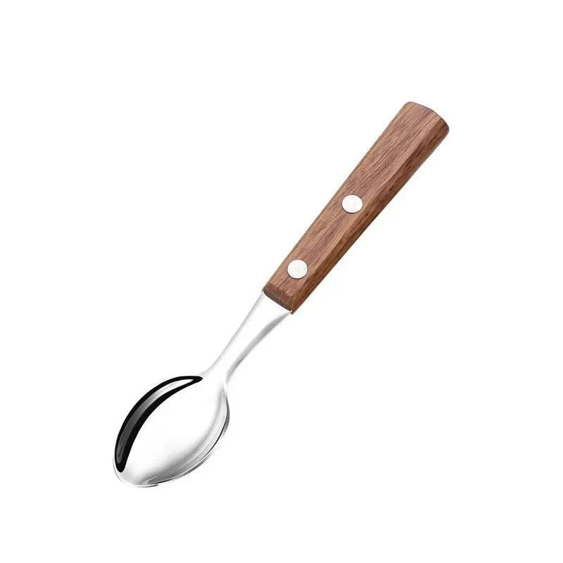 Vaisselle rétro en bois et acier inoxydable