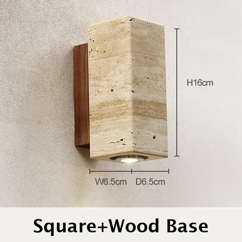 Wabi Sabi Wall Lamp From Travertine Stone Square Wood 2