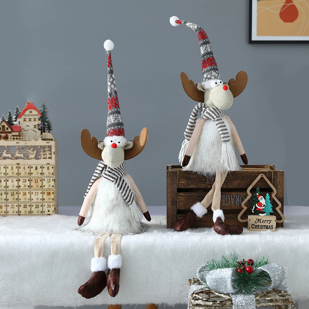 Grande poupée de renne de Noël sur pied avec lumières LED
