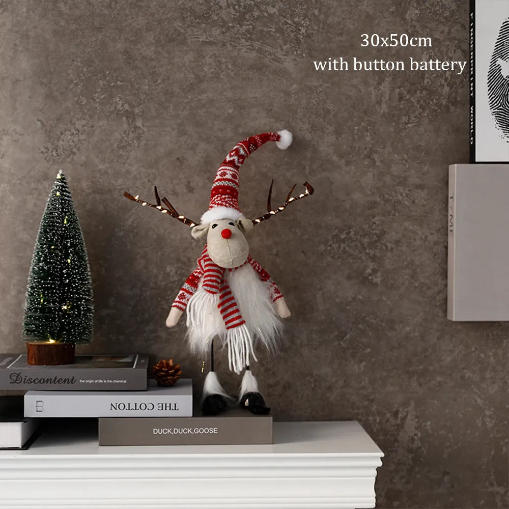 Grande poupée de renne de Noël sur pied avec lumières LED