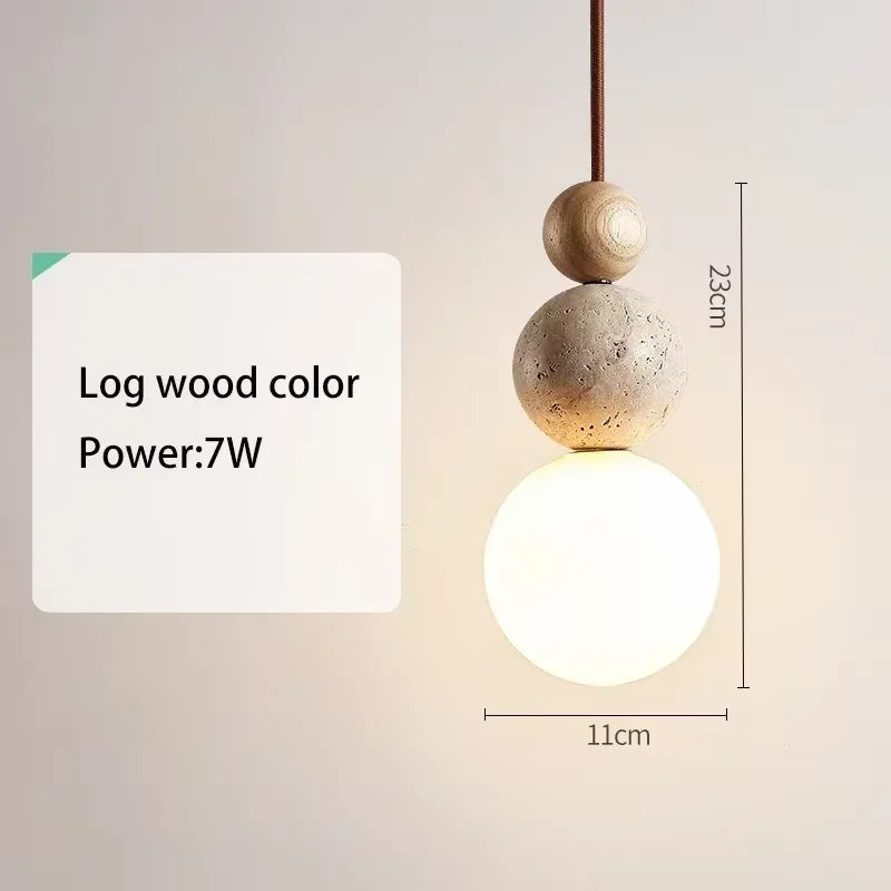 Stone Hanging Pendant Lamp for Living Room Log Wood Colour