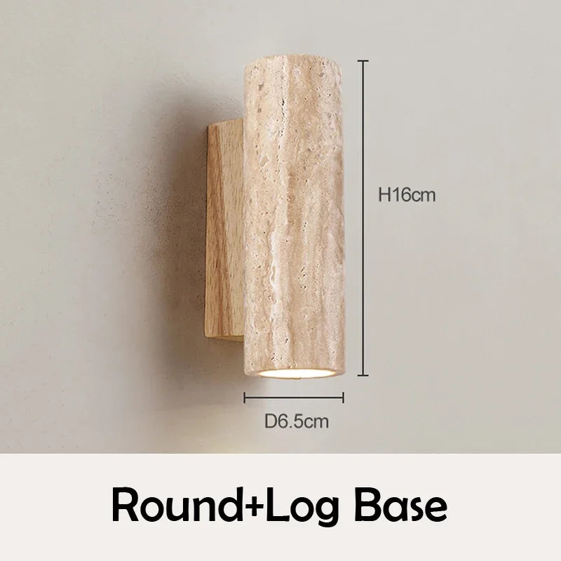 Wabi Sabi Wall Lamp From Travertine Stone Round Log