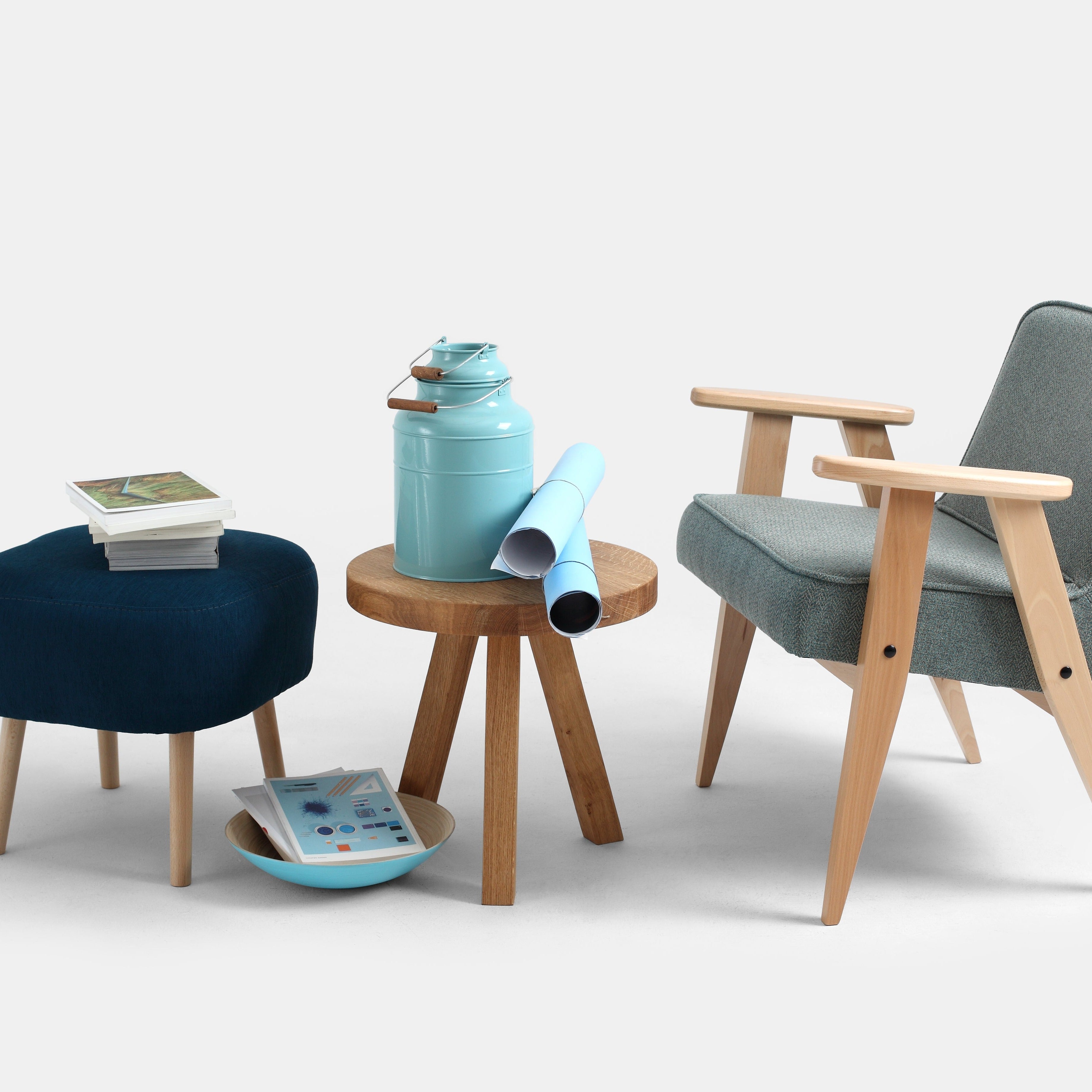 TREBEN Coffee Table Ø40 with Chair and Pouffe