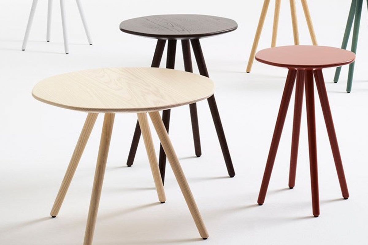 Nordic design wooden dining table with black chairs