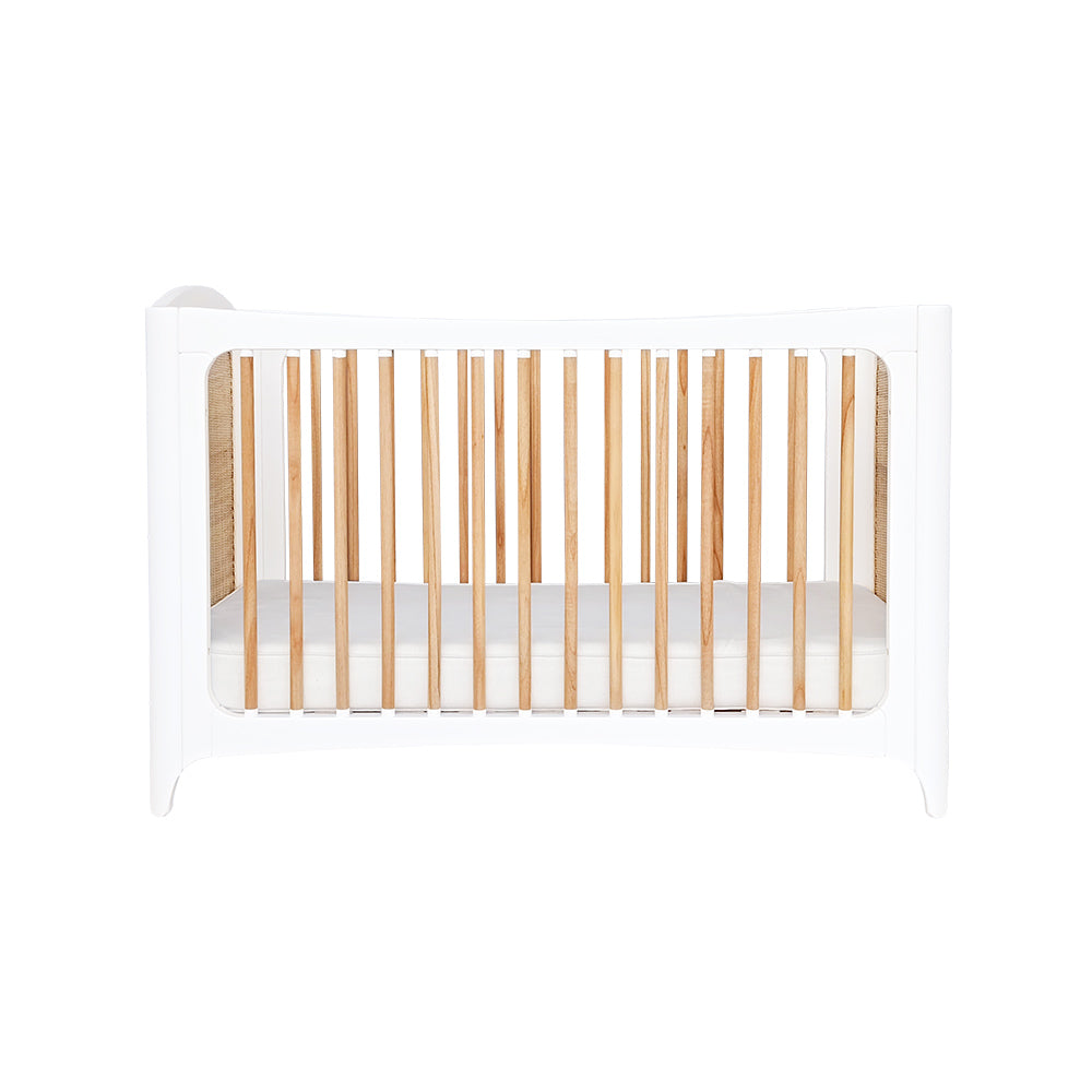 NEREIDES LIT Bed 60X120 - Neige with wooden slats on a white background