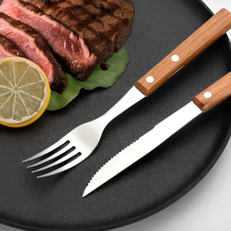 Vaisselle rétro en bois et acier inoxydable