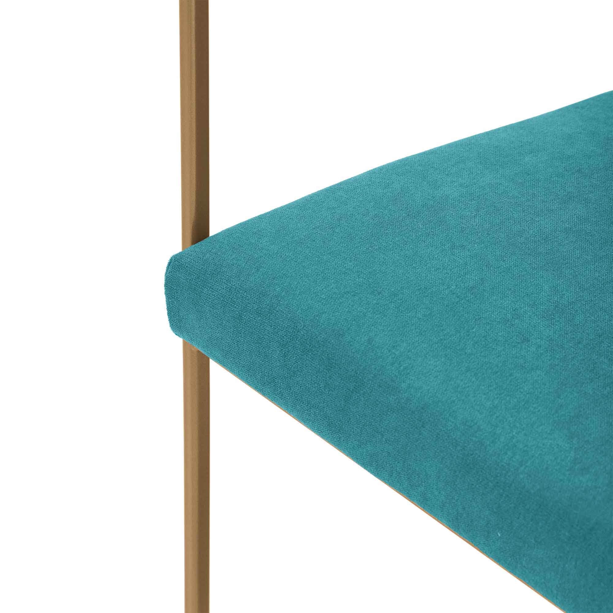 CUBE Armchair, Powder-Coated Steel Frame blue fabric, yellow frame, detail view