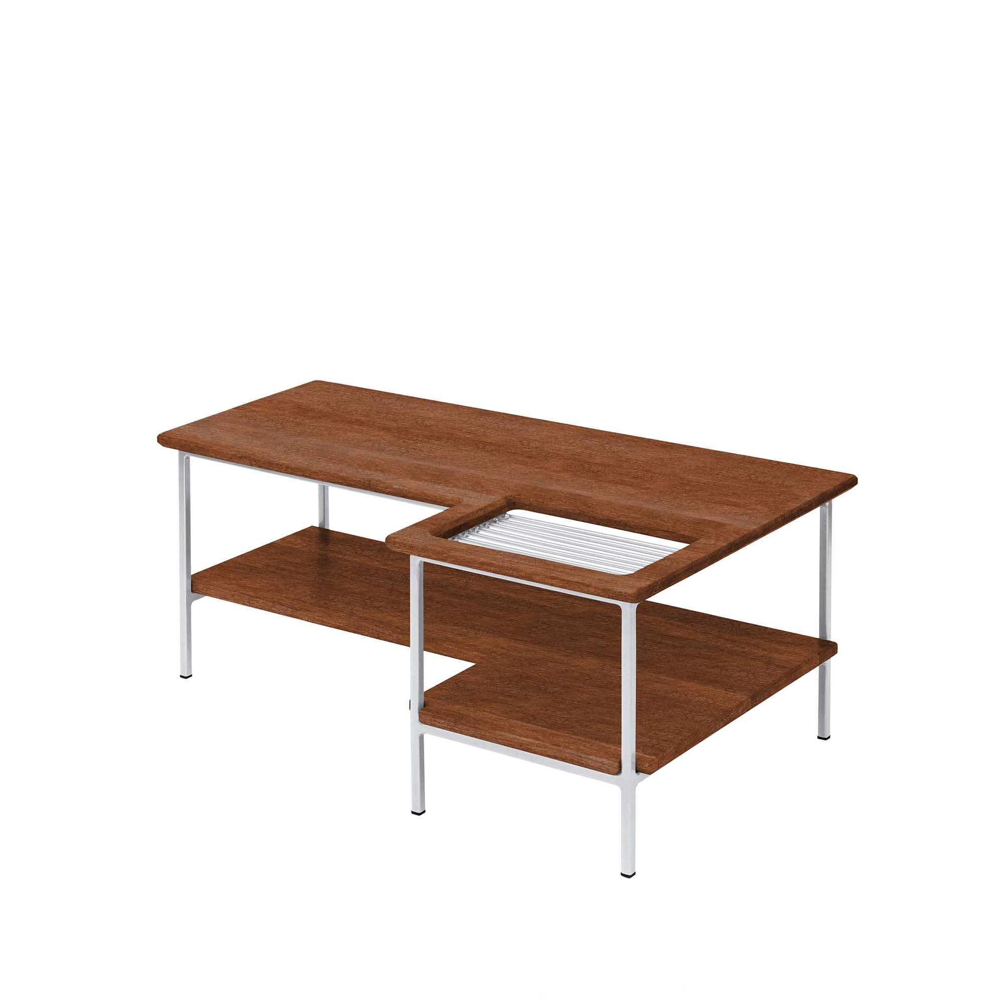 Living Room Table, Beech Wood, Walnut Colour white frame, half-side view