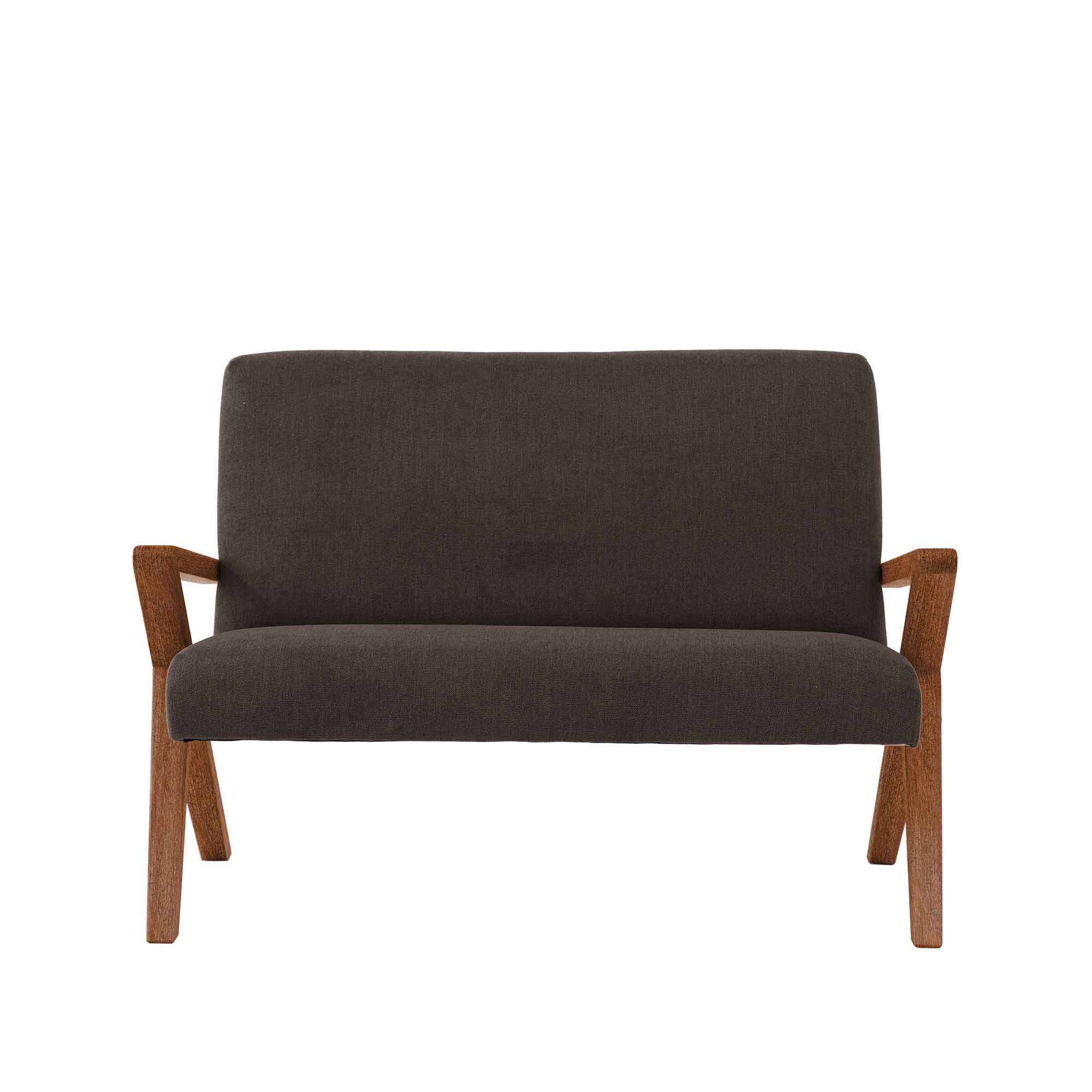 2 Seater Sofa, Beech Wood Frame, Walnut Colour brown upholstery, front view