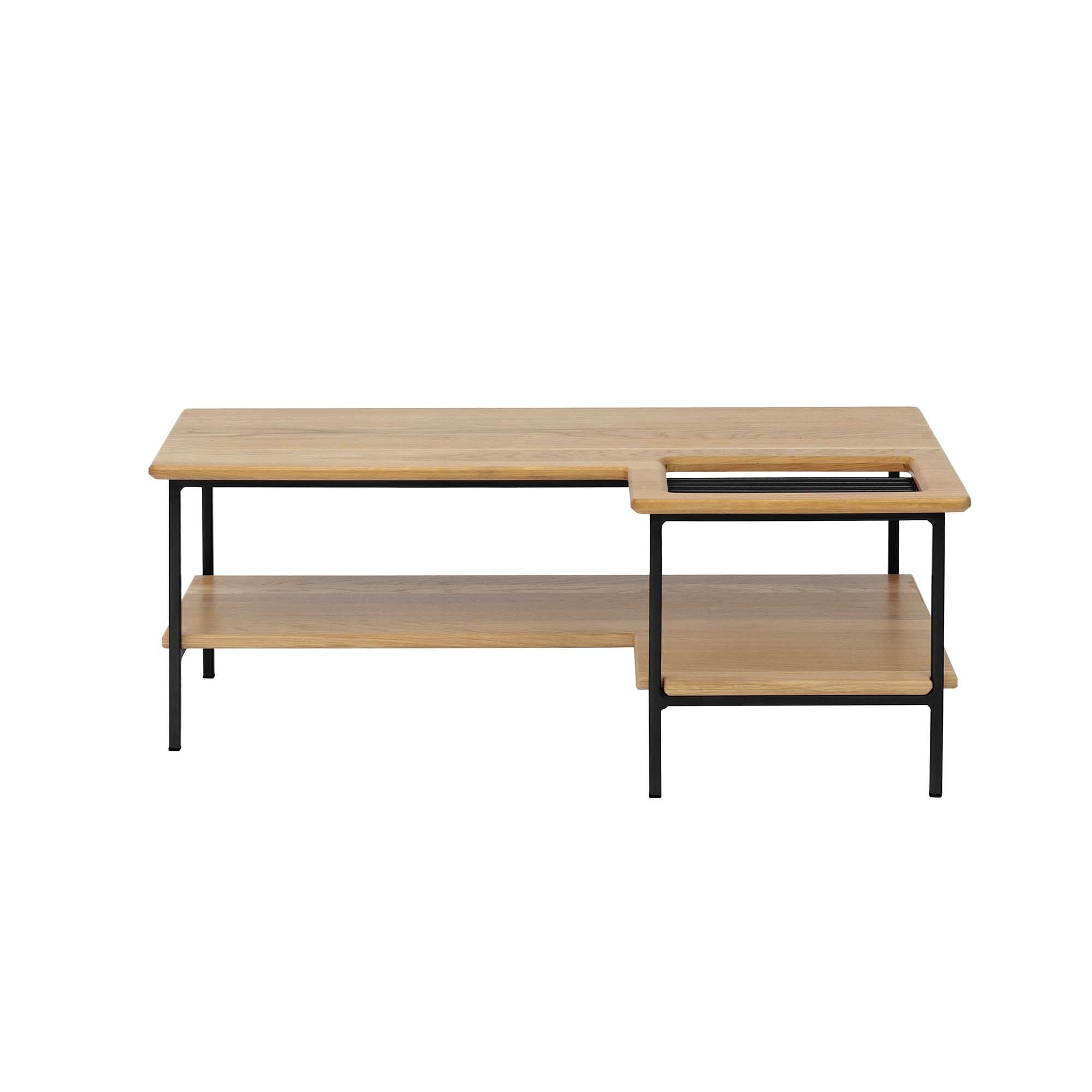 Living Room Table, Oak Wood, Natural Colour black frame, front view