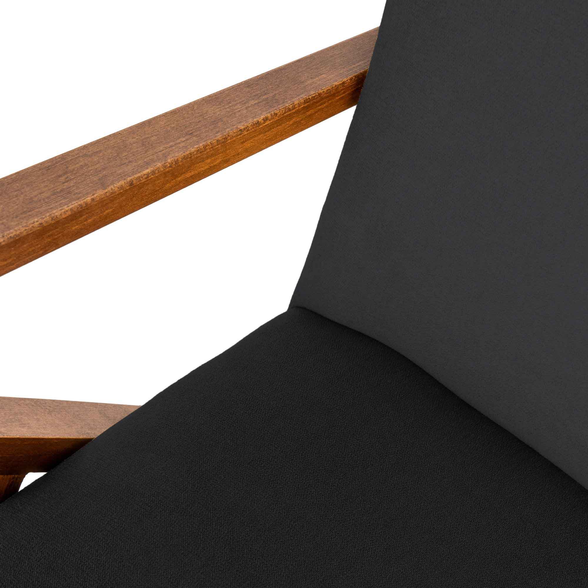 Rocking Chair, Beech Wood Frame, Walnut Colour dark grey fabric closer detail view