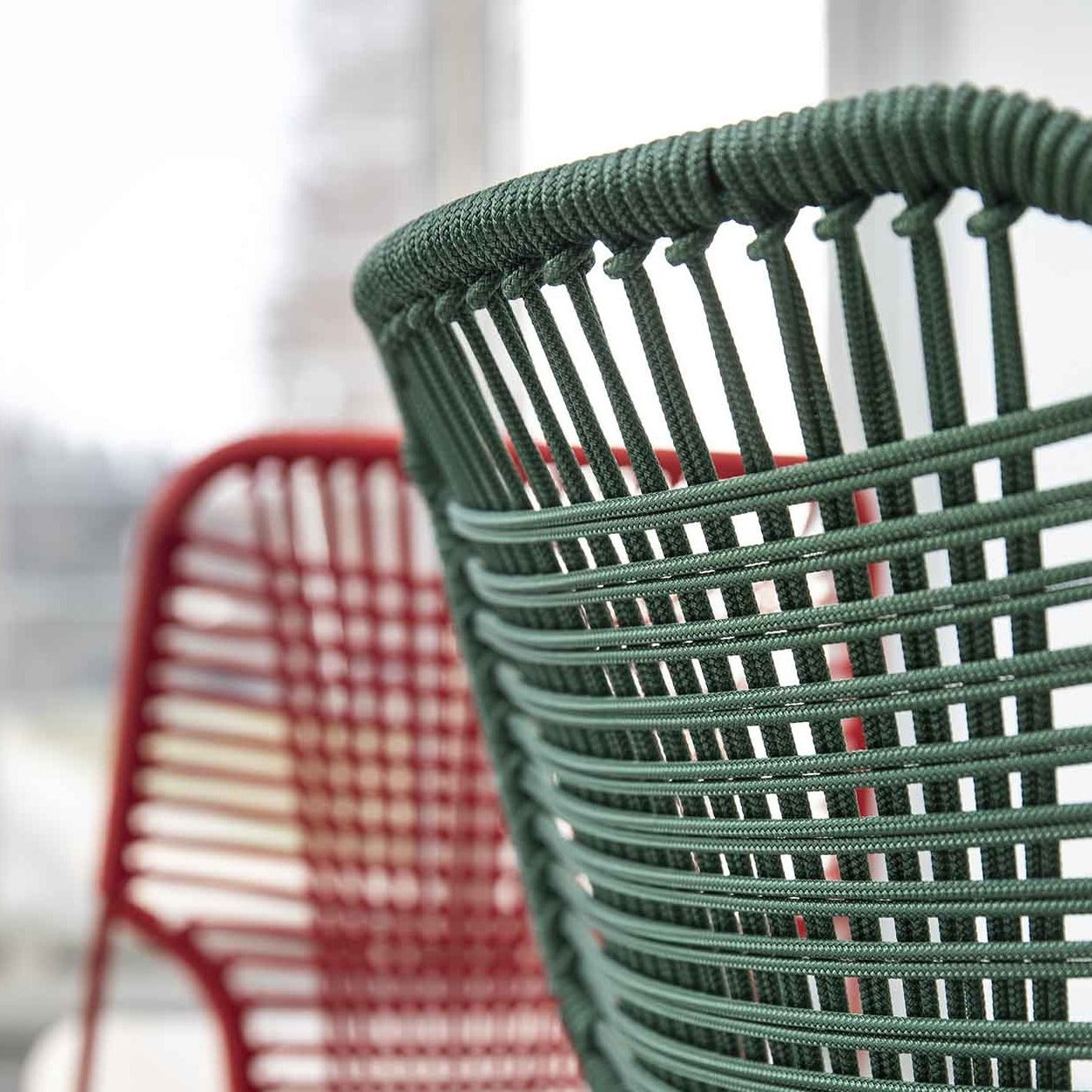 JACKIE Chair ash base, green and red rope backrest