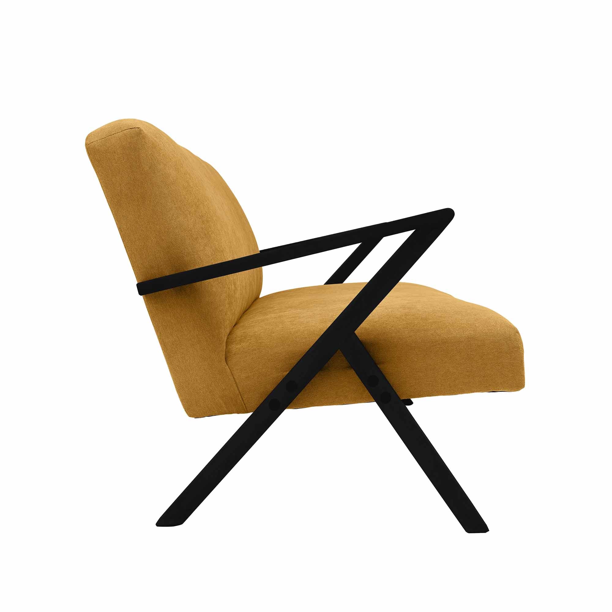 4-seater Sofa Beech Wood Frame, Black Lacquered side view yellow fabric