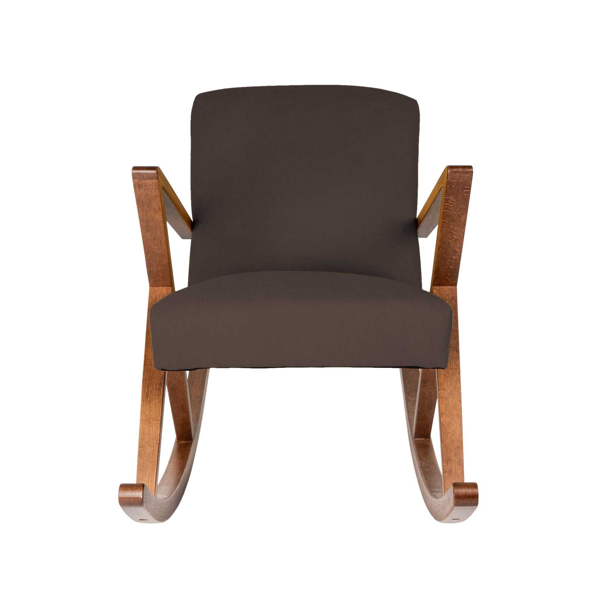 Rocking Chair, Beech Wood Frame, Walnut Colour brown fabric, front view