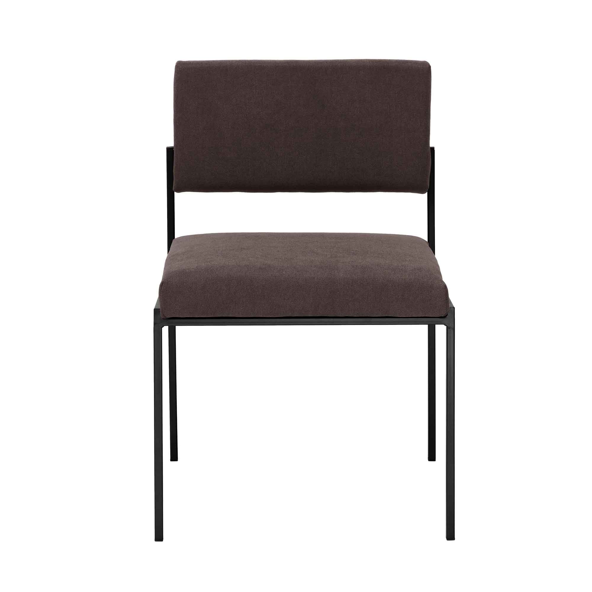 Chair, Powder-Coated Steel Frame brown fabric, black frame, front view
