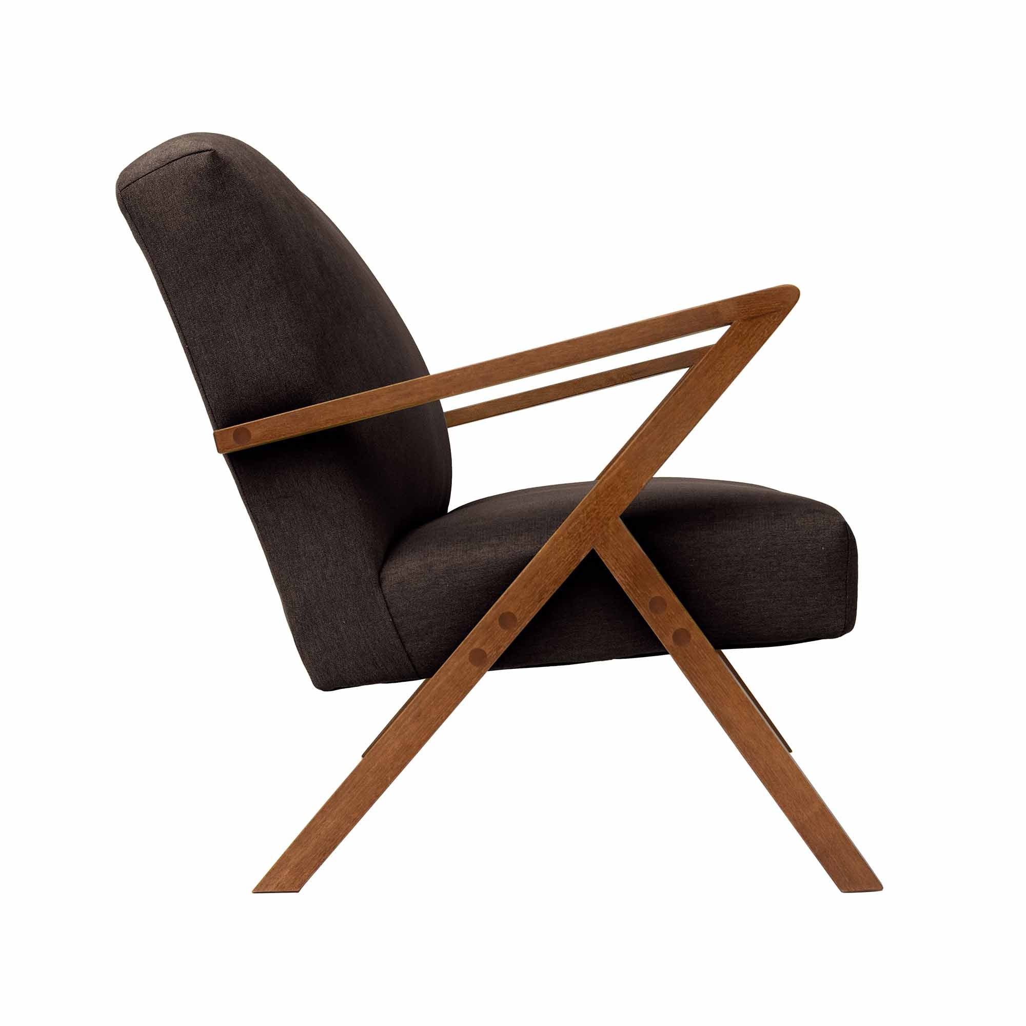 2-Seater Sofa, Beech Wood Frame, Walnut Colour brown fabric, side view