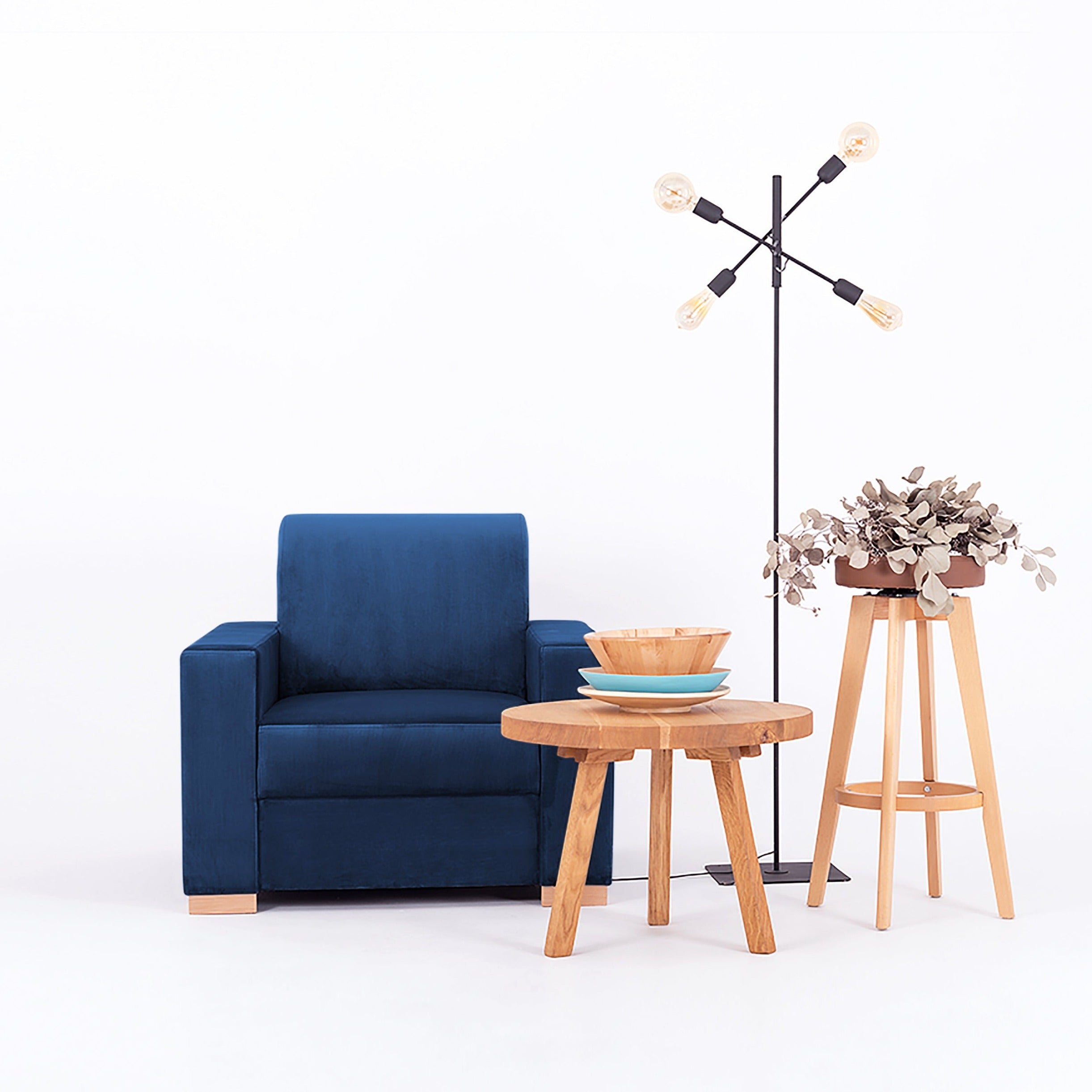 STABLE Armchair upholstery colour blue interior view