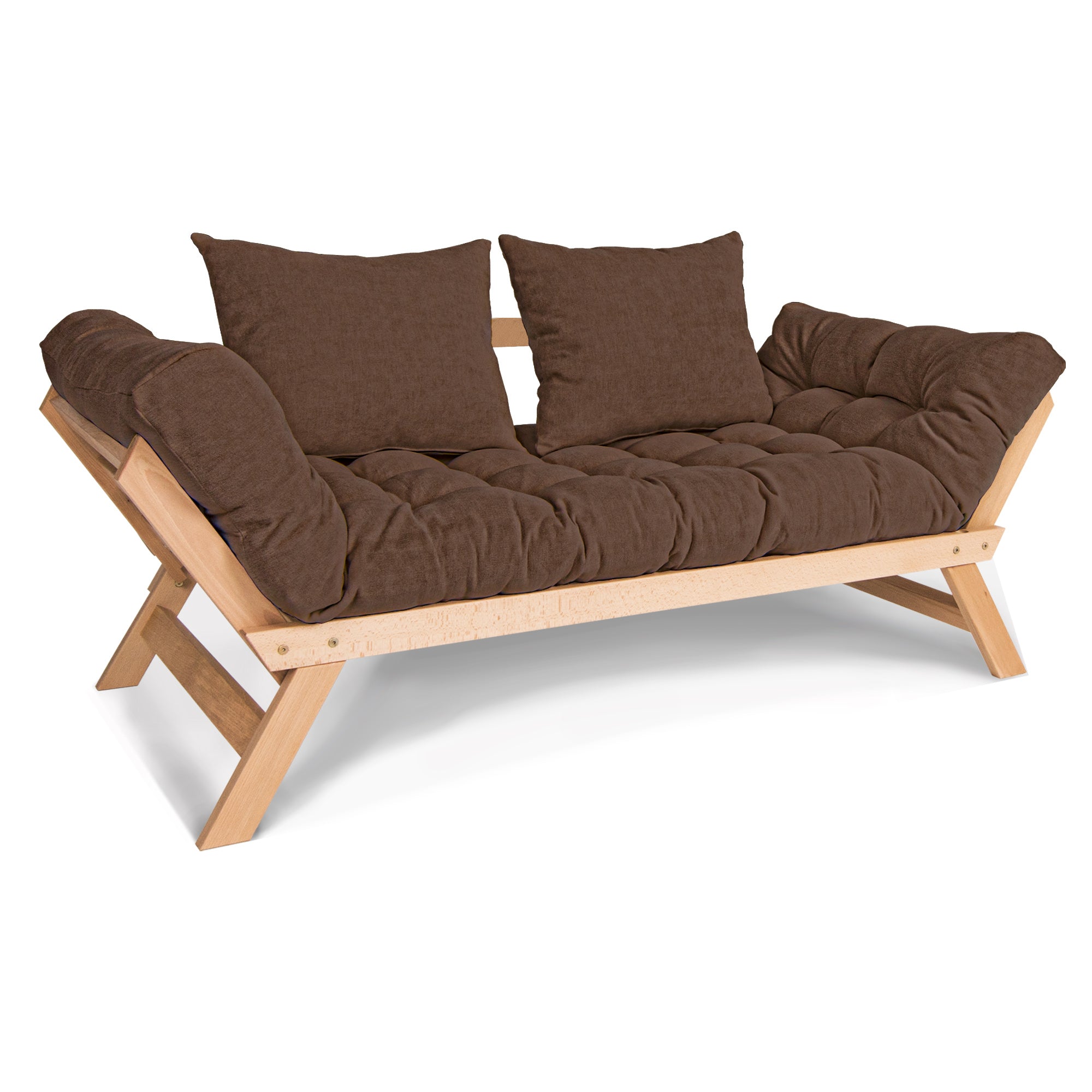 ALLEGRO Folding Sofa Bed, Beech Wood Frame, Natural Colour upholstery colour brown