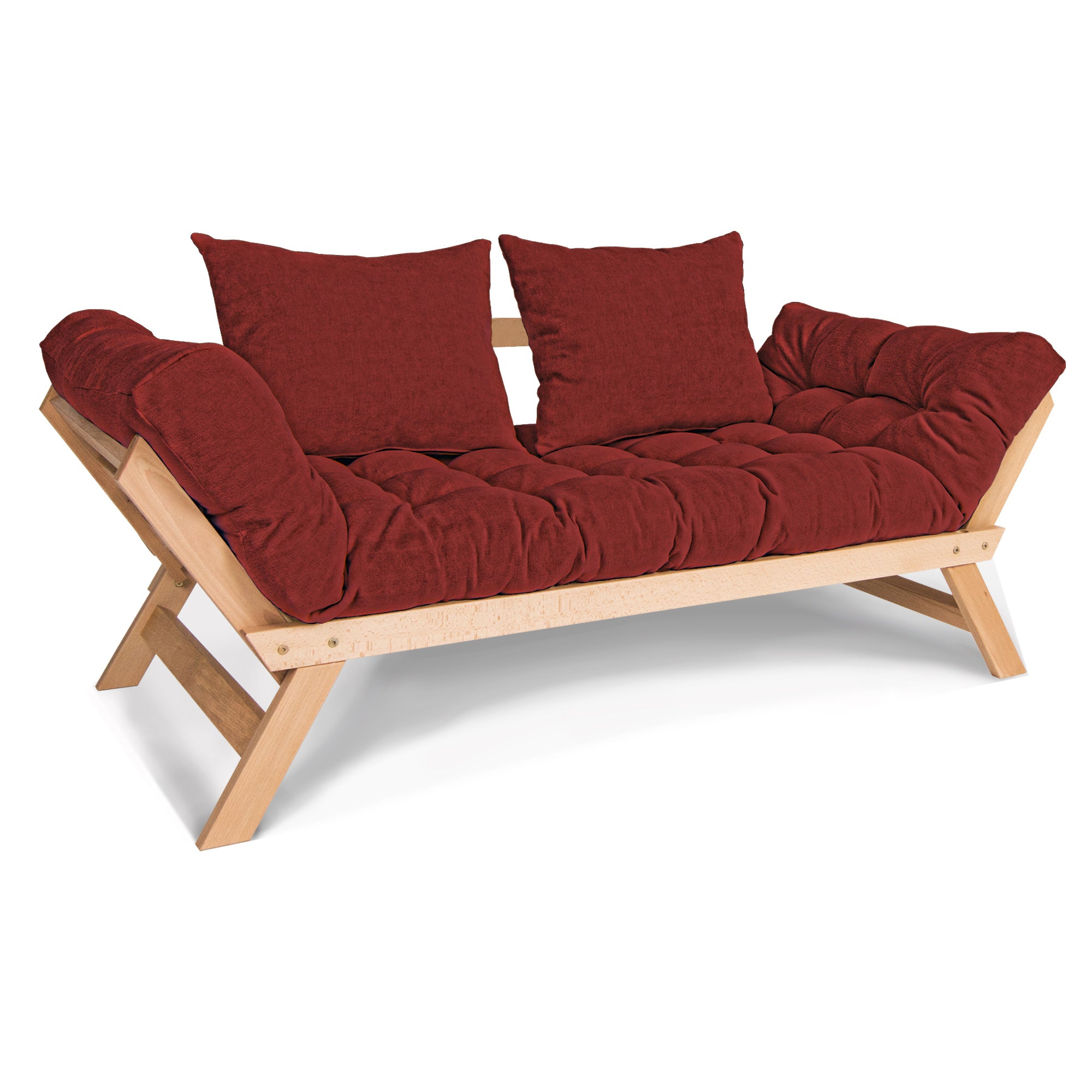 ALLEGRO Folding Sofa Bed, Beech Wood Frame, Natural Colour upholstery colour red