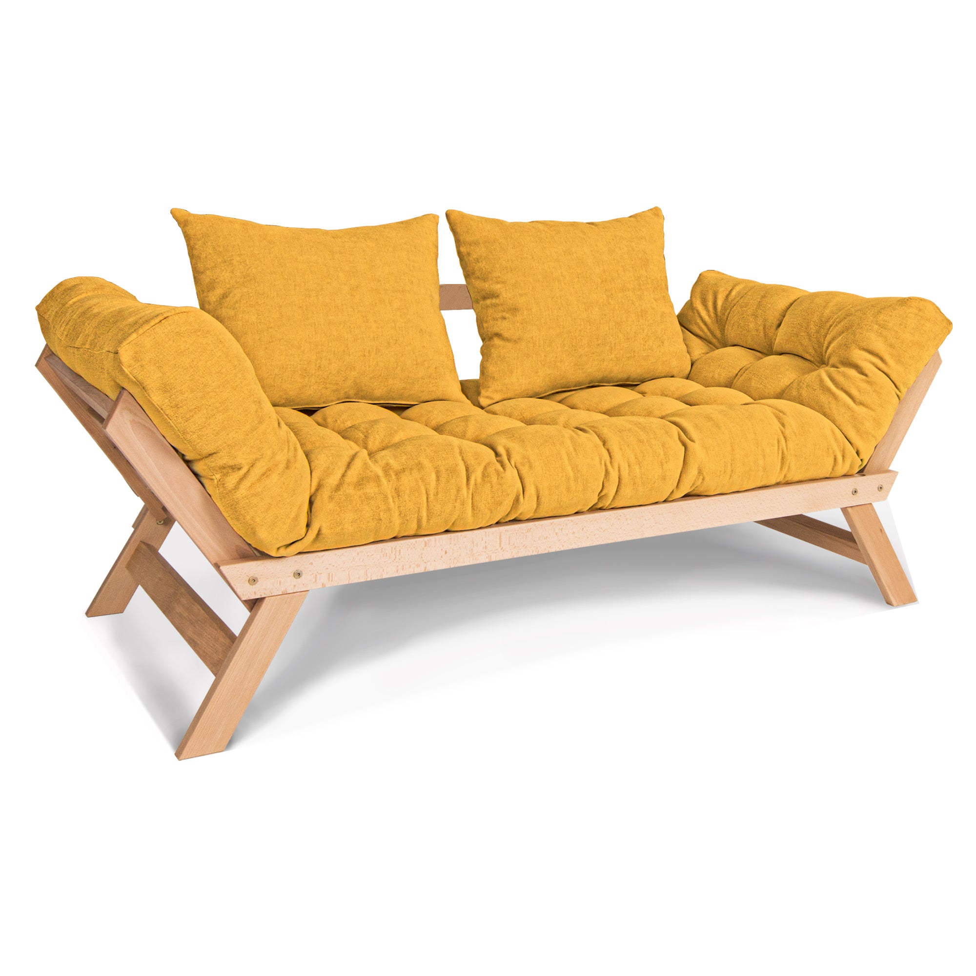 ALLEGRO Folding Sofa Bed, Beech Wood Frame, Natural Colour upholstery colour yellow