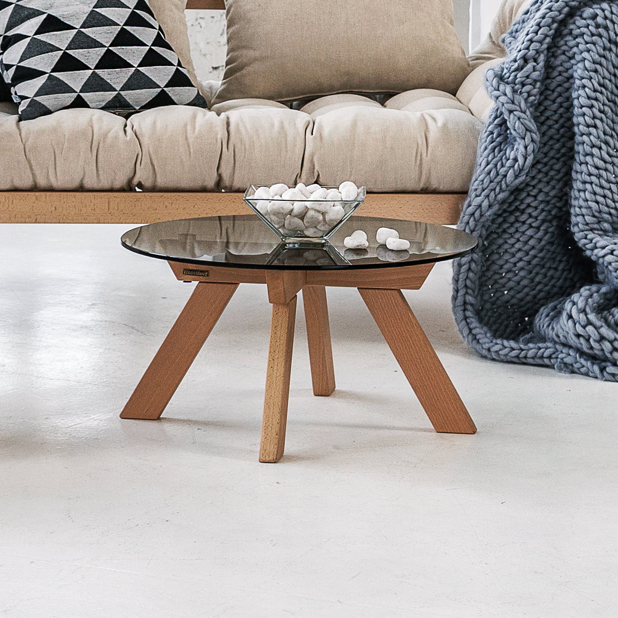 ALLEGRO Coffee Table, Beech Wood and Tinted Glass-interior front view