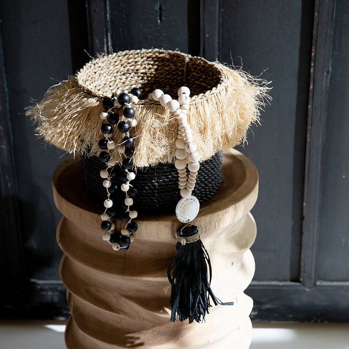 THE ALOHA Basket Set of 3 black small masket interior top view