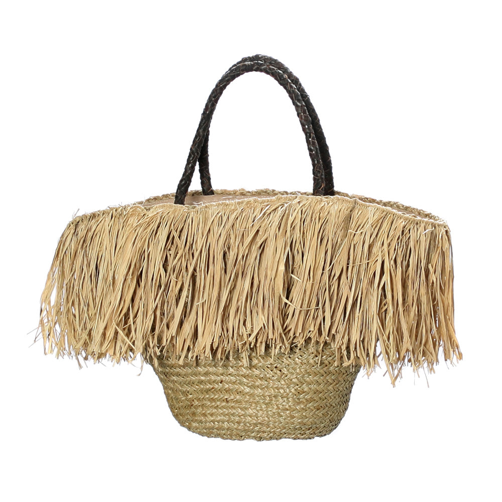 THE FRINGE RAFFIA Basktet Avec Poignée en Cuir-Naturel