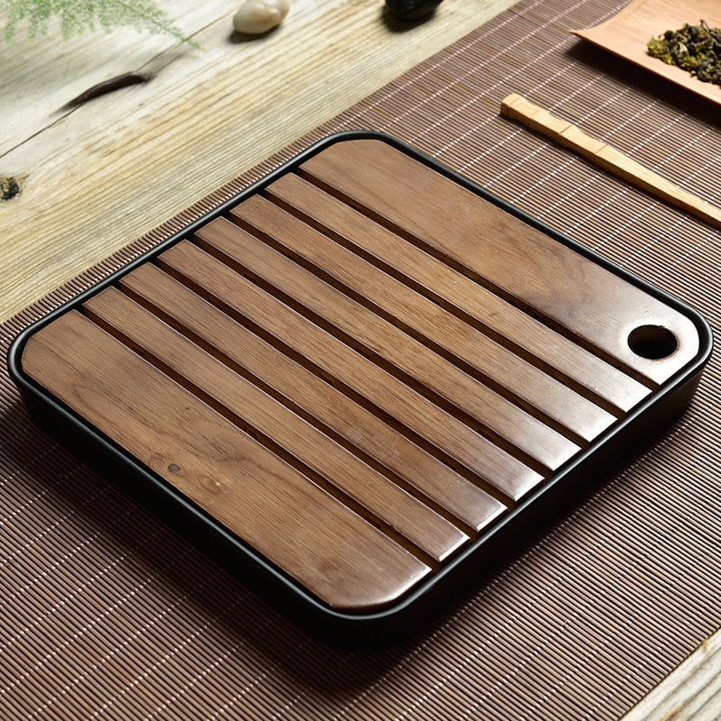 High-Grade Wooden Tea Tray black