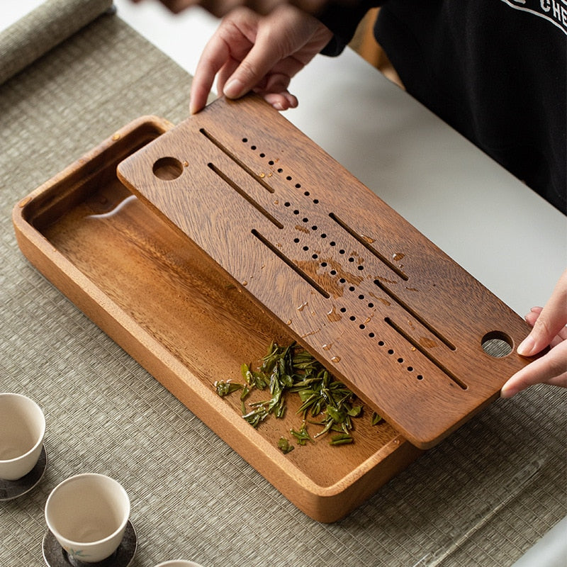 Walnut Water Storage Tea Tray top view