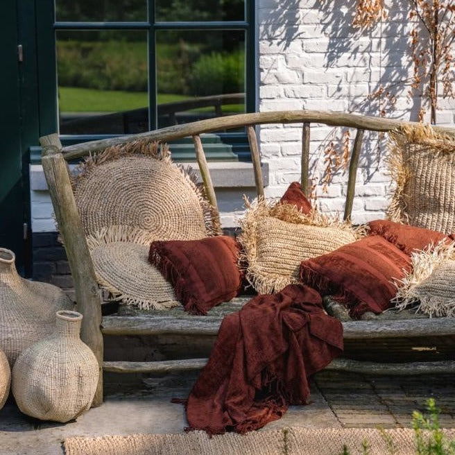 THE S'IL VOUS Plaid Burgundy Velvet outdoor view