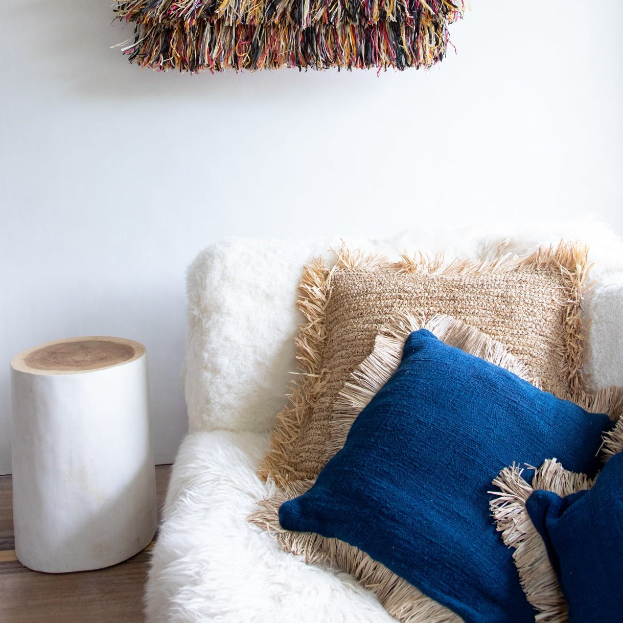 THE SAINT TROPEZ Cushion Cover Natural-Blue 50x50 interior front view