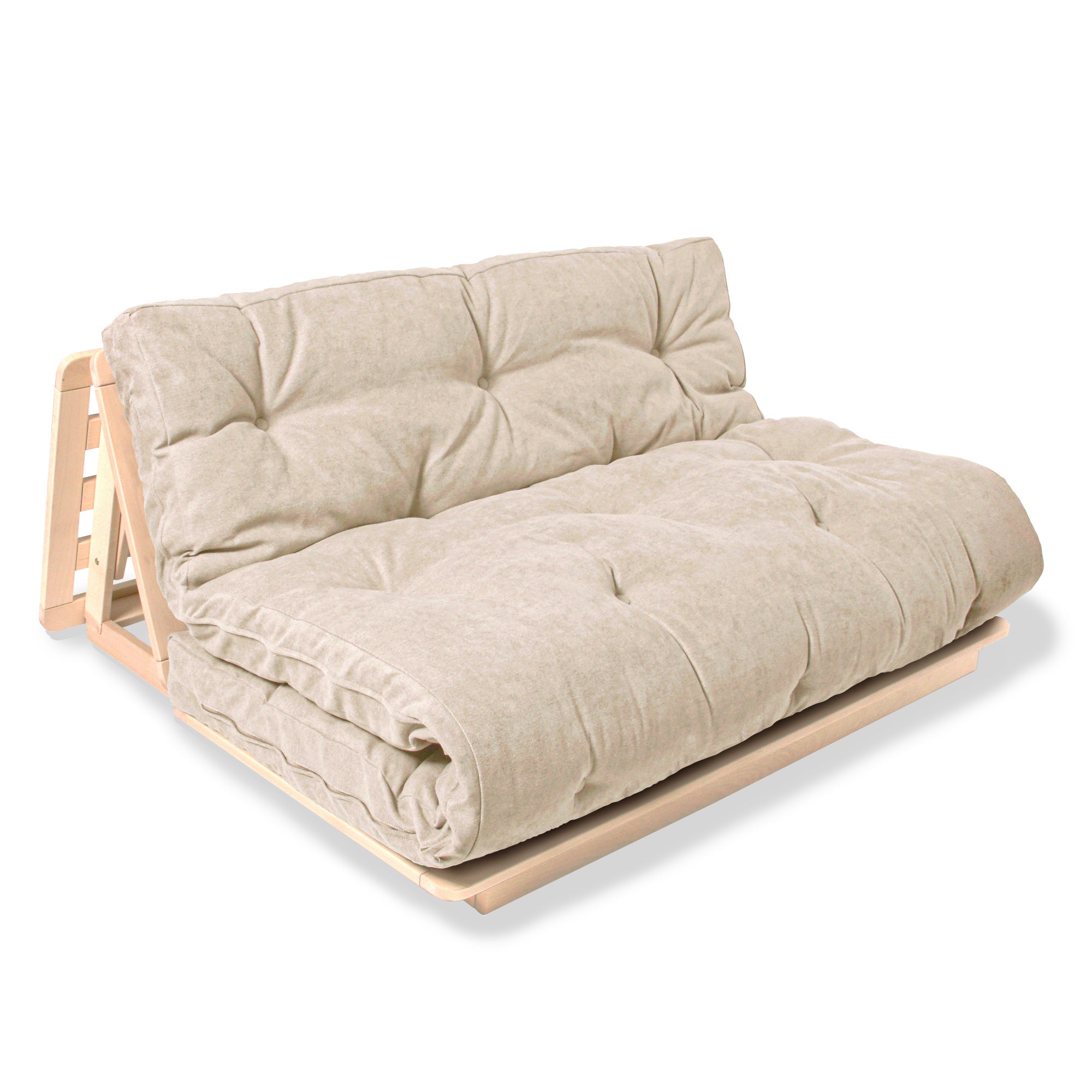 LAYTI-140 Futon Chair, Beech Wood, Natural Colour-creamy fabric