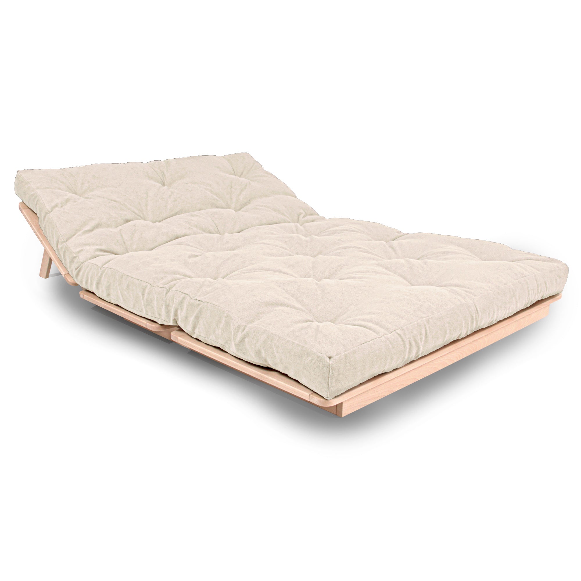 LAYTI-140 Canapé-Lit Futon Double, Bois De Hêtre Massif, Naturel